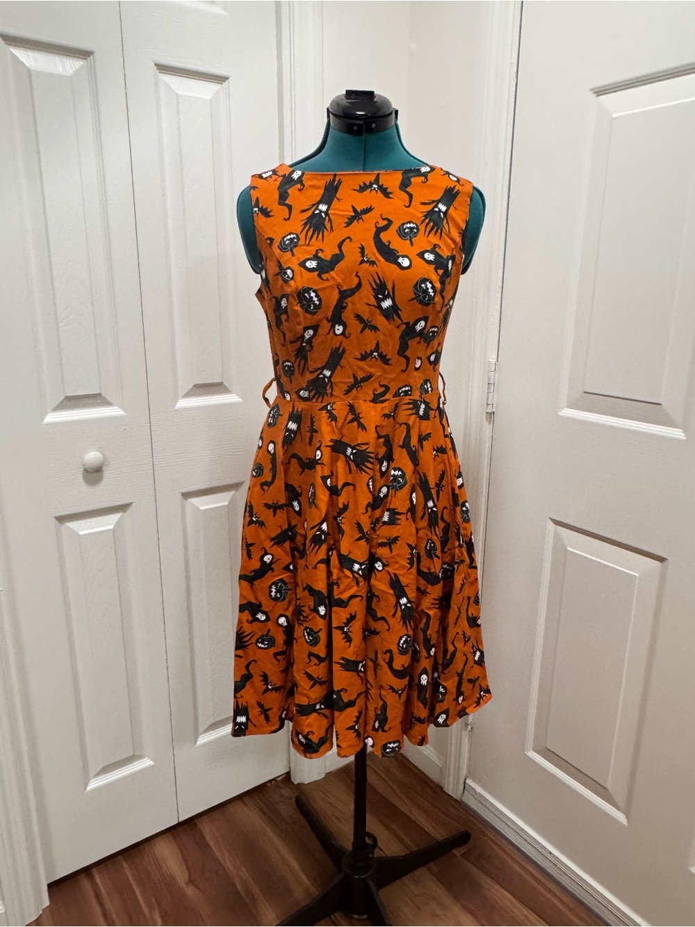 Orange Sleeveless Halloween-Print Fit & Flare Dress